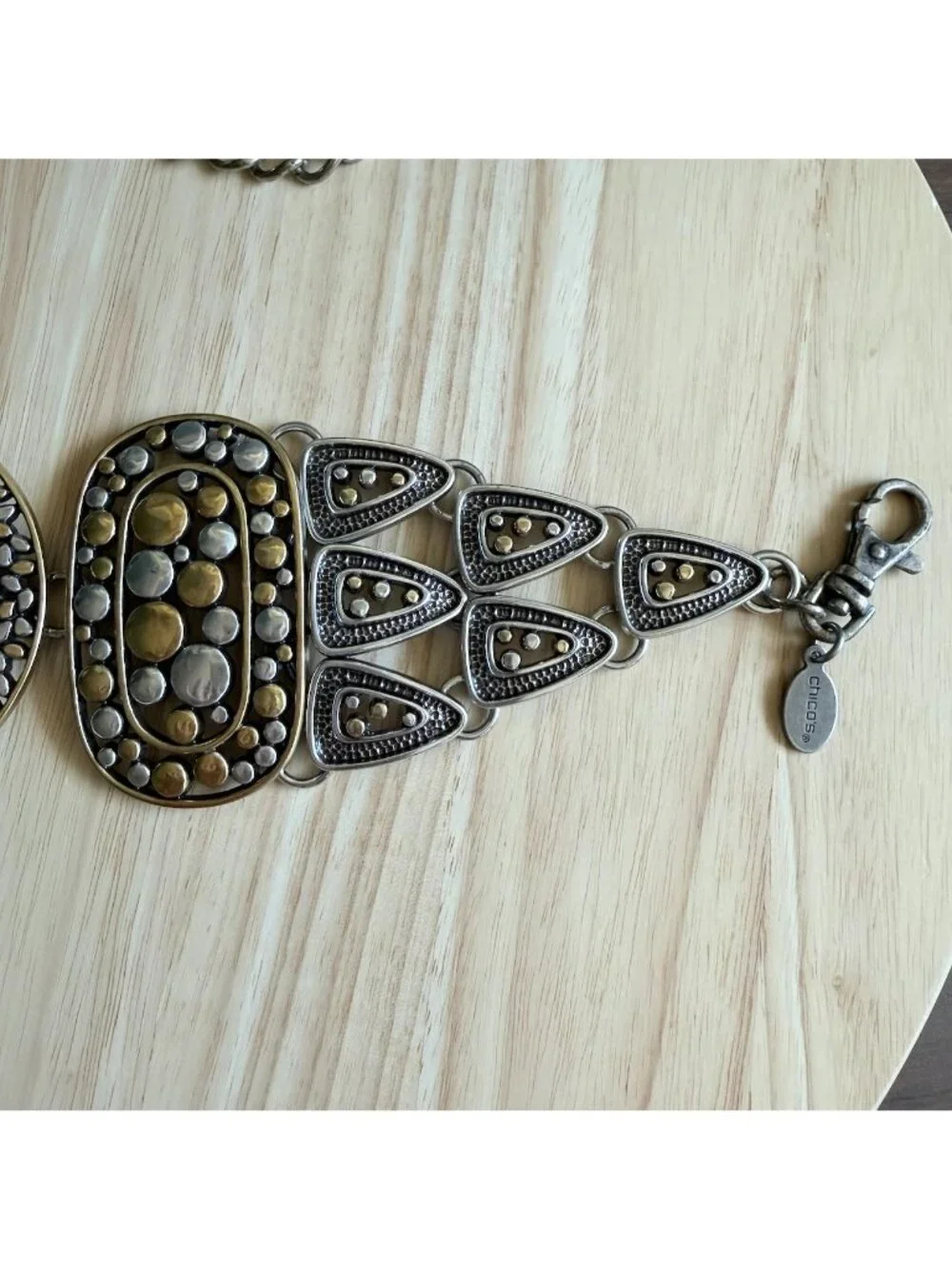 Vintage Chico's Statement Belt L - XL Medallion in Silver and Gold Boho Chic